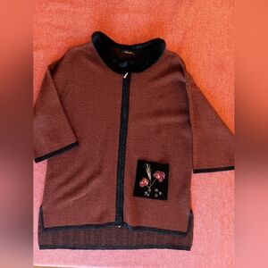 Women's Brown Cardigan with Embroidered Detail